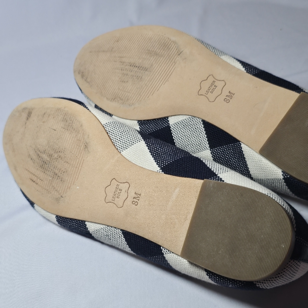 Talbots Gingham Navy Plaid Nautical Genuine Leather Lining Flats Summer, Sz 8 - Picture 8 of 9